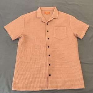 Negative Space Shirt Mens Medium Pink Waffle Knit Short Sleeve Button Front
